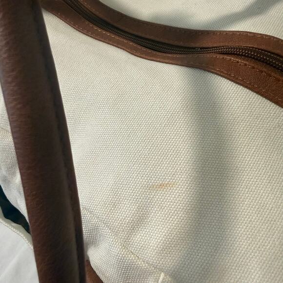 Canvas Weekender Duffle Bag Cream Brown Shoe Compartment Travel - Picture 6 of 13